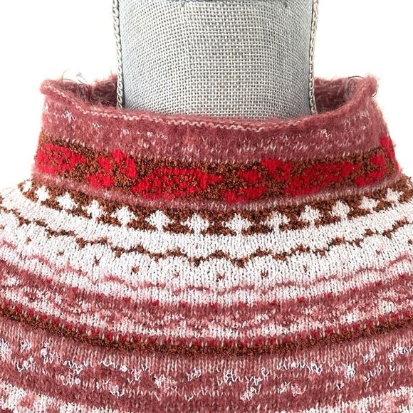 Free People Red & Pink Knit Sweater Cowl Neck Puff Sz L Boho Cottagecore NWT - Picture 15 of 16